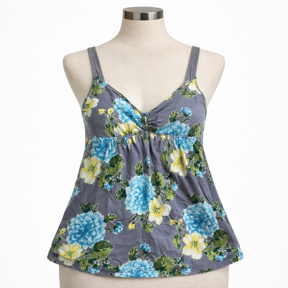 Y2K Abercrombie & Fitch Gray Floral Babydoll Cami